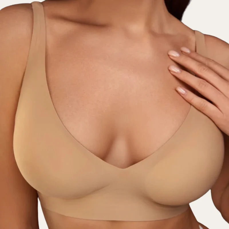 Bralette Noar Le Liss caramelo sem aros detalhe copa macia e alças largas em modelo