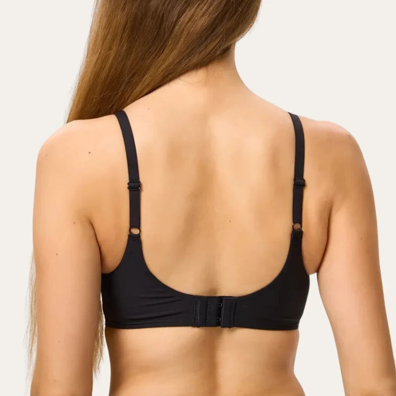 Bralette Sublime Le Liss preto sem aros vista traseira com alças e fecho reguláveis