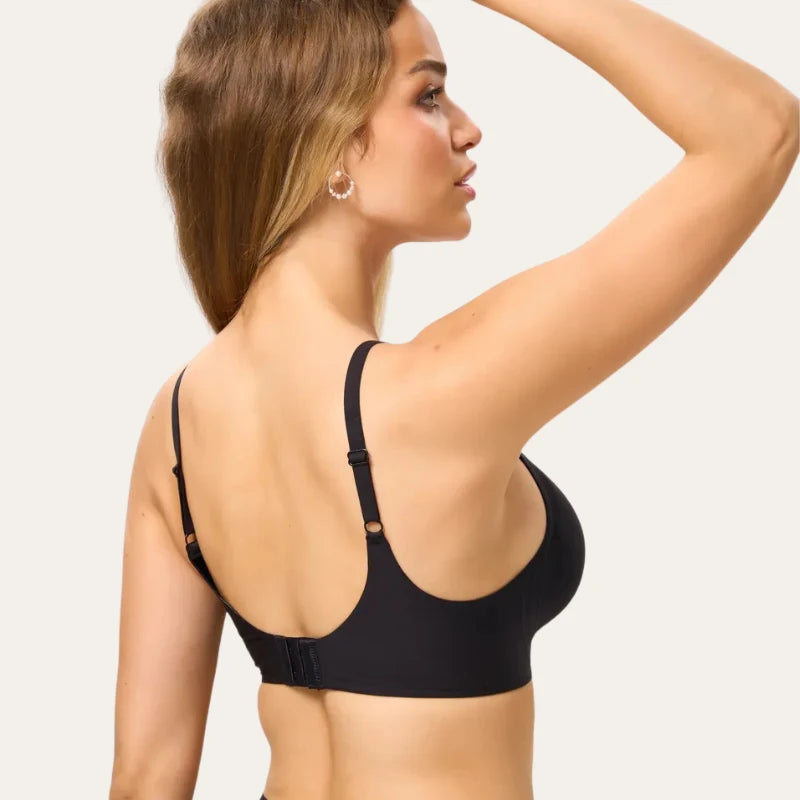 Bralette Sublime Le Liss preto sem aros vista traseira lateral com alças ajustáveis
