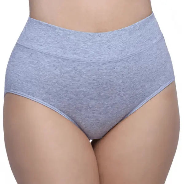 Close up da frente da cueca de algodão cinza cintura média ajustada ao corpo