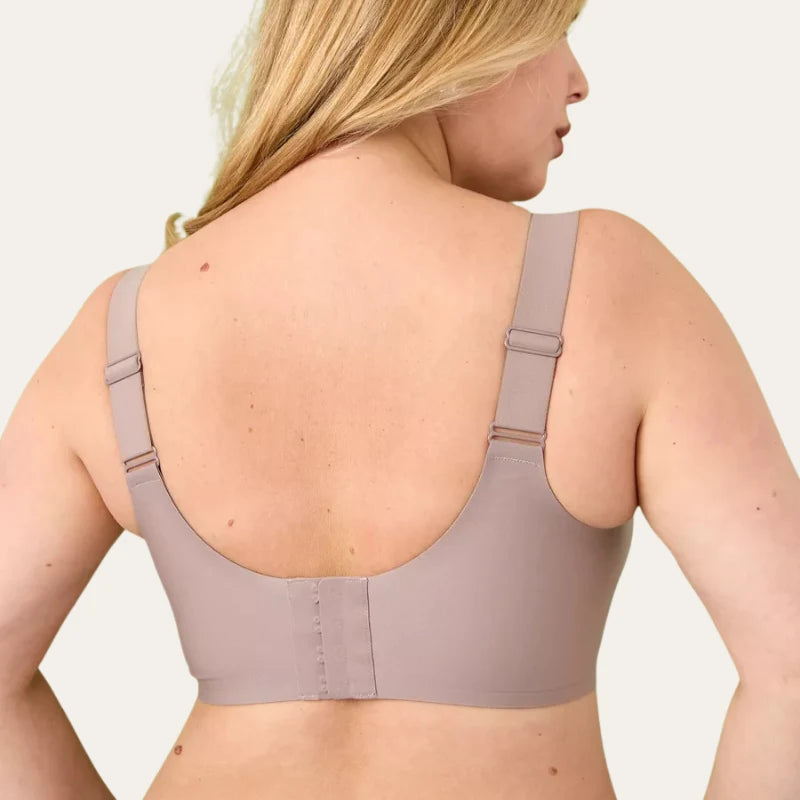 Soutien Aura Nude – Vista costas com fecho ajustável e alças largas