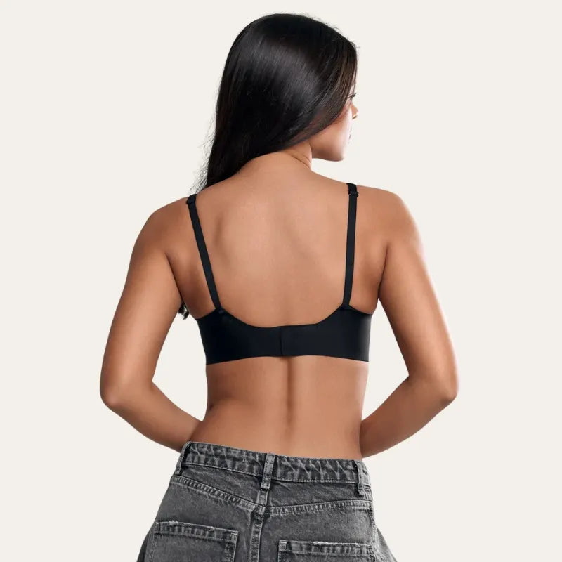 Soutien Bela preto Le Liss sem aro, vista posterior com fecho central e alças ajustáveis