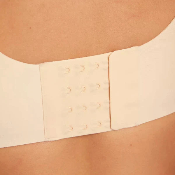 Detalhe do fecho traseiro de quatro colunas do Soutien Grace Palum em Bege