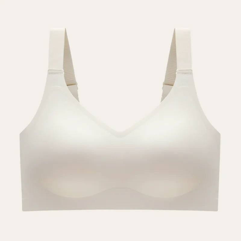 Soutien sem aro branco Grace com decote em V e acabamento sem costuras.