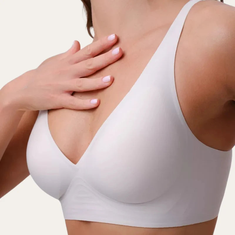 Soutien Naor Le Liss branco sem aros detalhe copa macia e decote em V em modelo