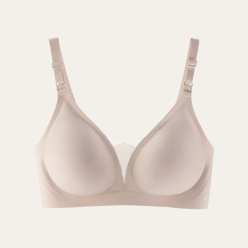 Soutien para Amamentar Serene Le Liss rosa sem aros com detalhe em tule imagem de produto fundo neutro