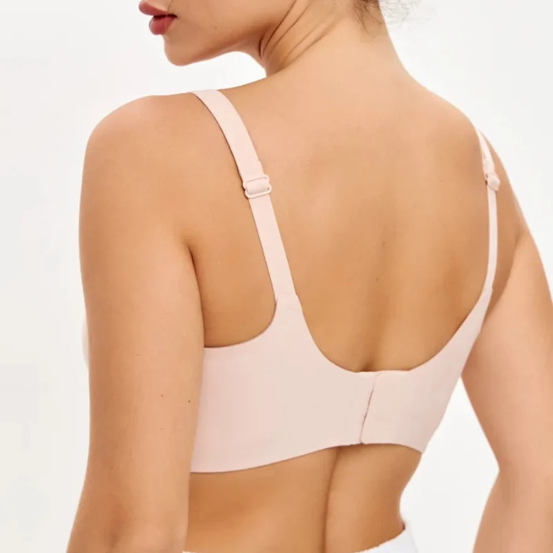 Vista traseira do Soutien para Amamentar Serene Bege com alças reguláveis e fecho nas costas