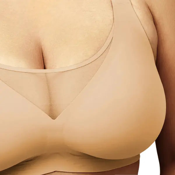 Decote em tule respirável para maior conforto