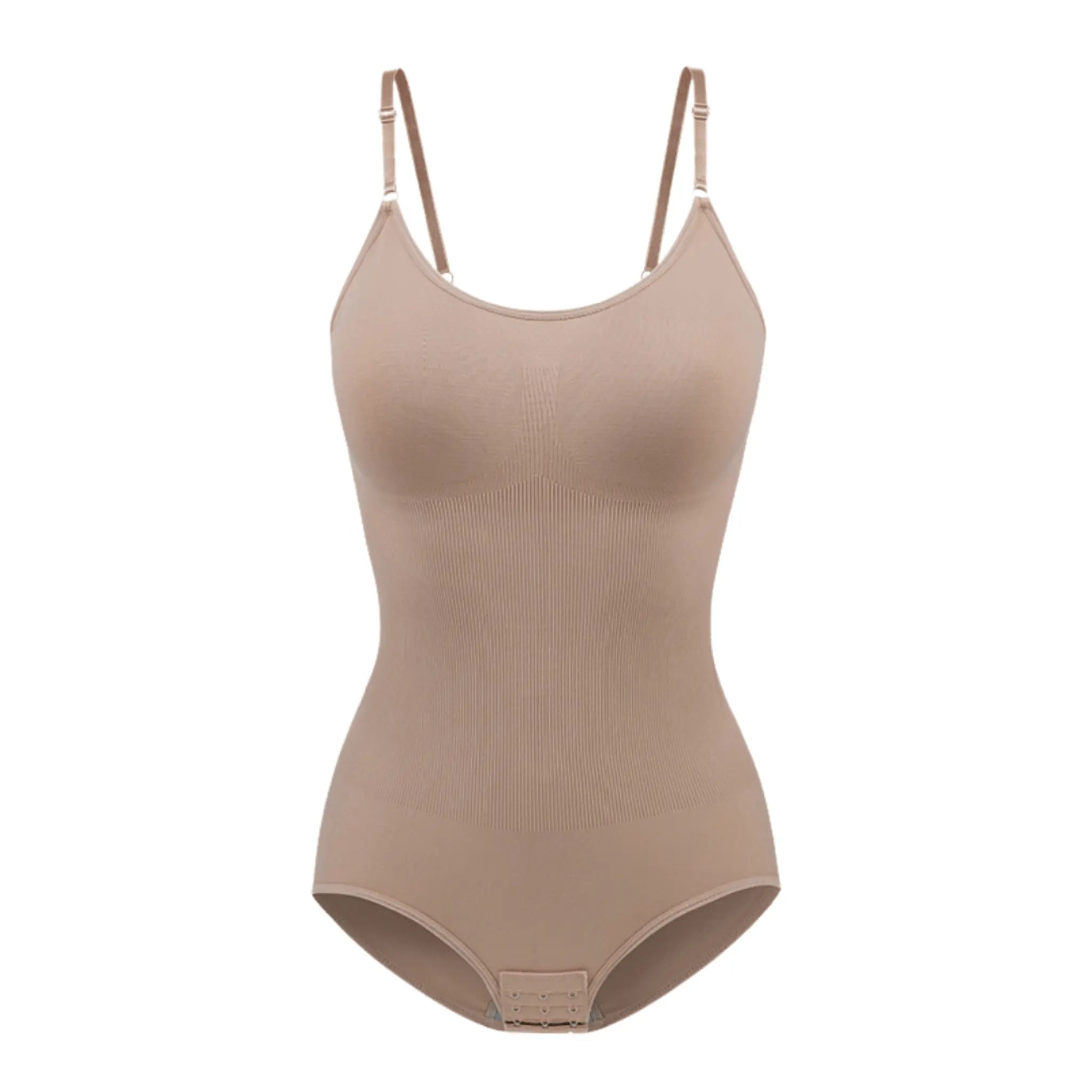 Body modelador bege sem costura em fundo branco