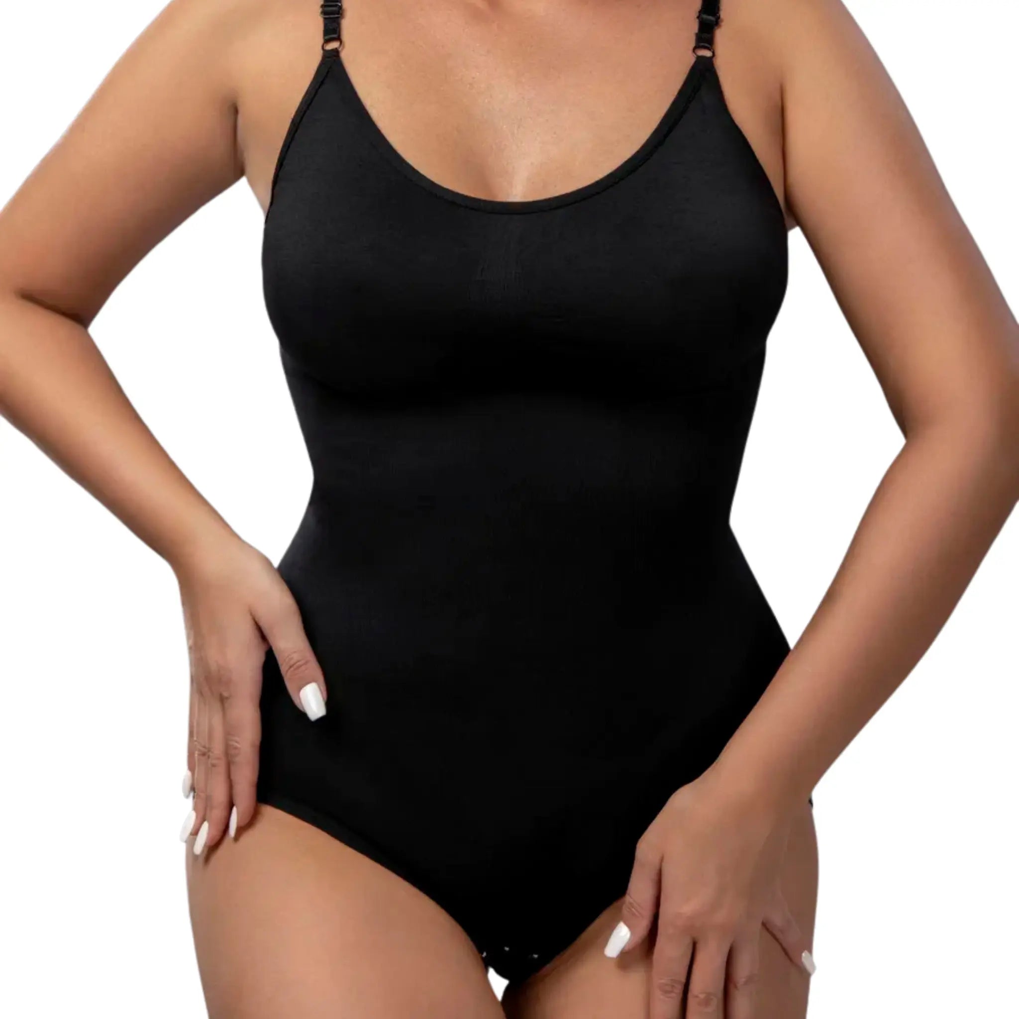 Mulher usando body modelador preto sem costura
