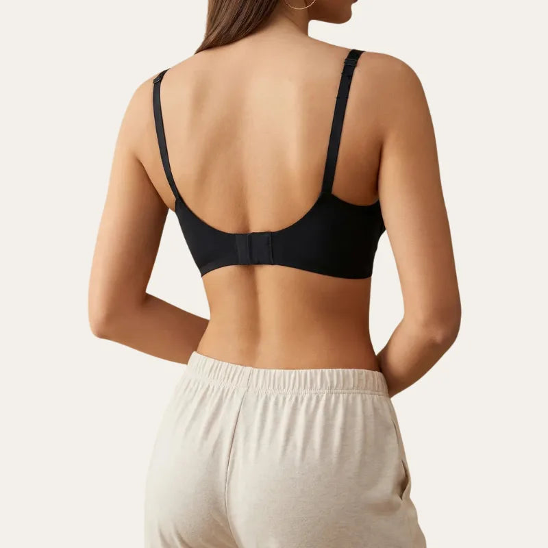 Bralette Noar Le Liss preto sem aros vista traseira com fecho e alças reguláveis