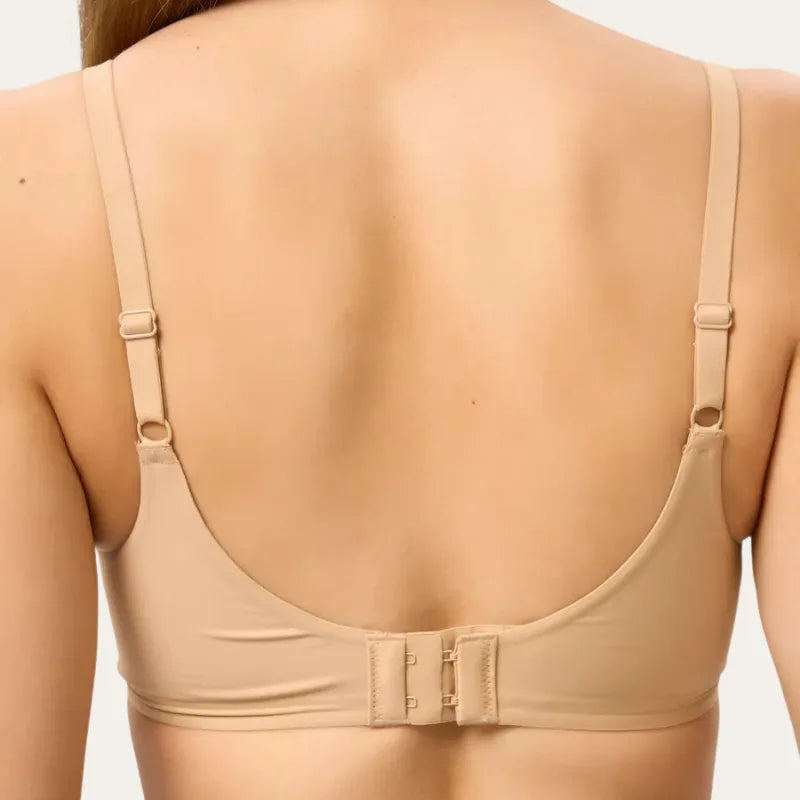 Bralette Sublime Le Liss caramelo sem aros vista traseira com alças e fecho reguláveis