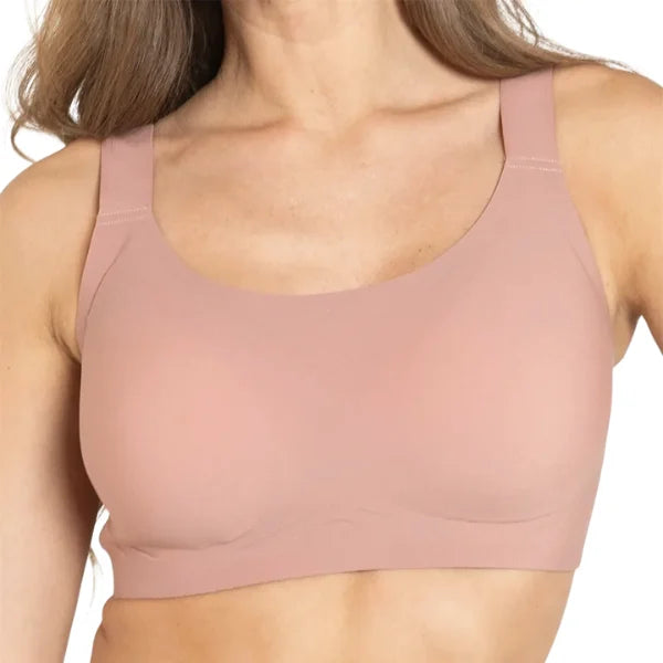 Detalhe do soutien sem aro rosê Aura com estrutura leve e tecido macio.