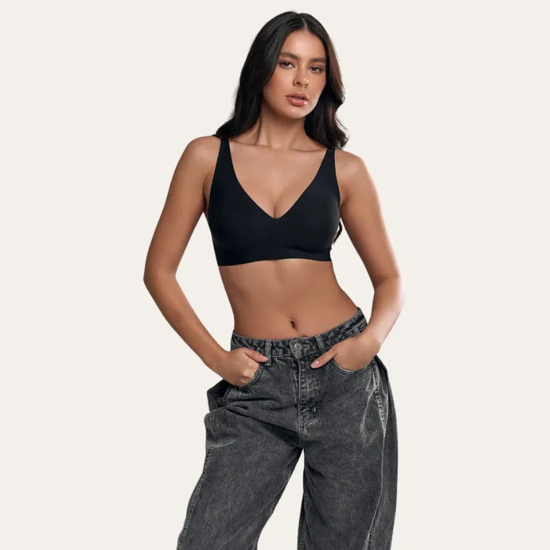 Soutien Bela preto Le Liss sem aro, vista frontal com design liso, sem costura e ajuste natural