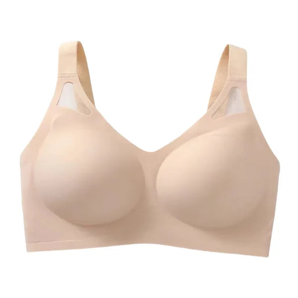 Soutien CrossLift sem aro bege com recorte cruzado e copas moldadas.