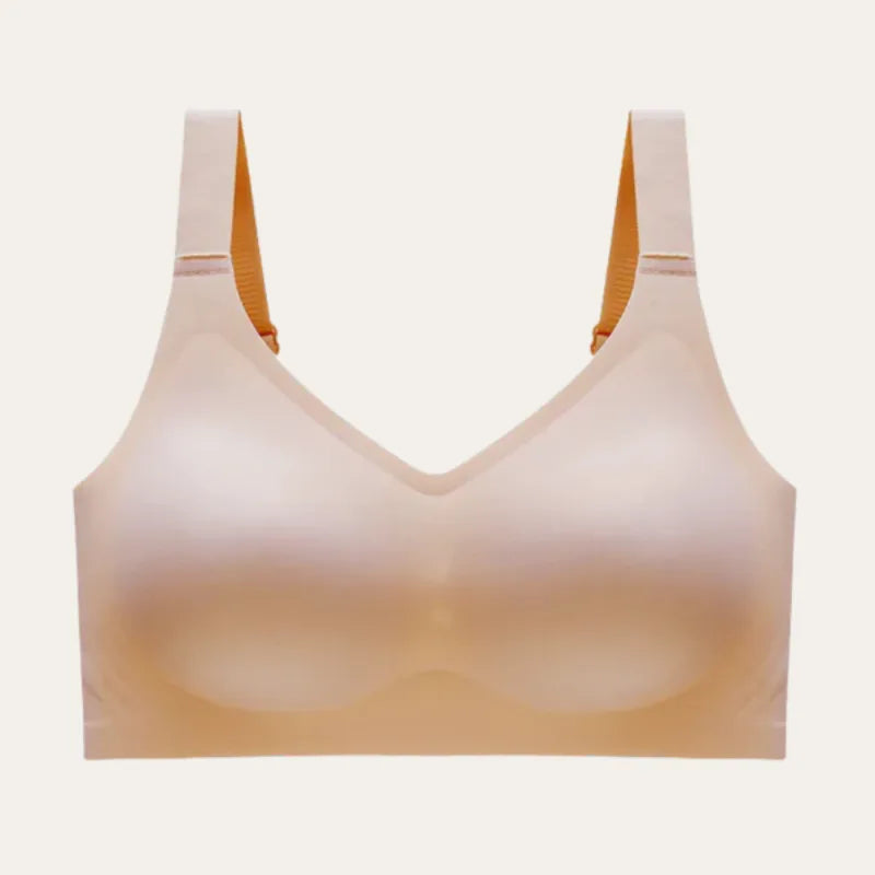 Soutien sem aro bege Grace com decote em V e tecido de toque suave.