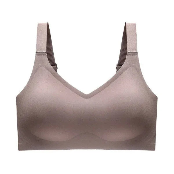 Soutien sem aro nude Grace com decote em V e tecido macio de dupla camada