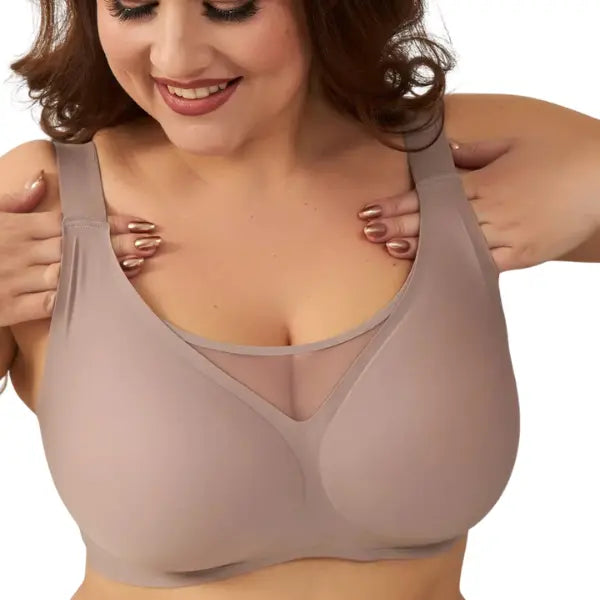 Decote em tule respirável no soutien nude sem aro