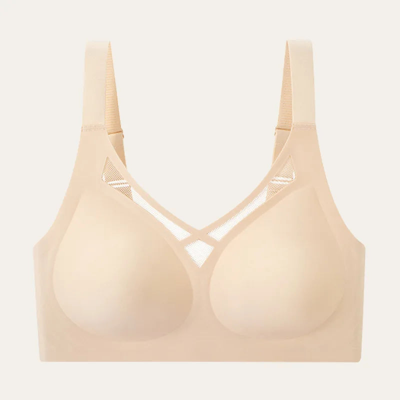 Soutien Savia Bege – Le Liss, sem aro, e costura, com sustentação elevada e design confortável.