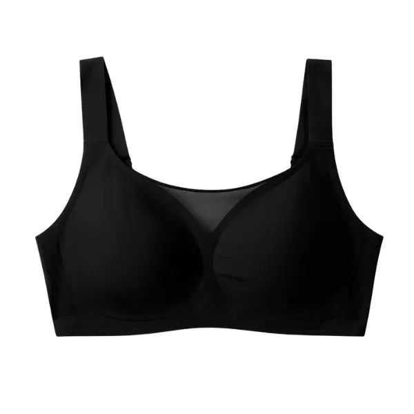 Soutien preto sem aro com tecido liso e decote em tule